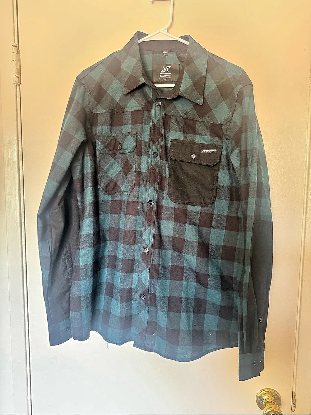 RevolutionRace Campfire Shirt M Black Deep Teal Plaid Outdoor Flannel *Read*